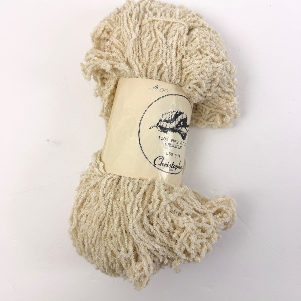 Vintage Christopher 100% Pure Silk Chenille Yarn 550 Yds Made In France Cream